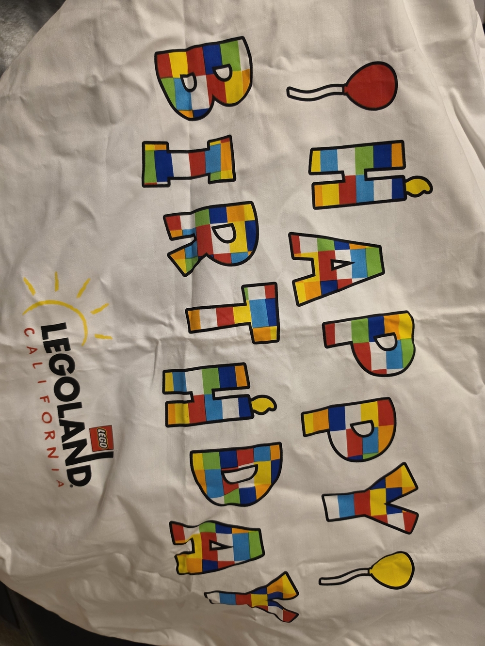 NWT Legoland White Pillow Case with Multicolor Happy Birthday Block Lettering